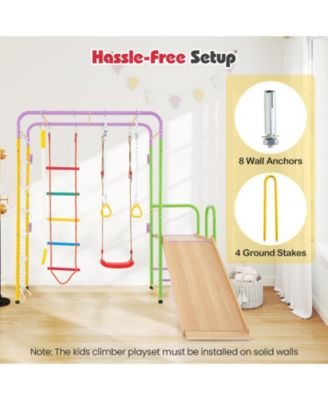 8-in-1 Metal Indoor Jungle Gym Playset with Climbing Bars and Swing