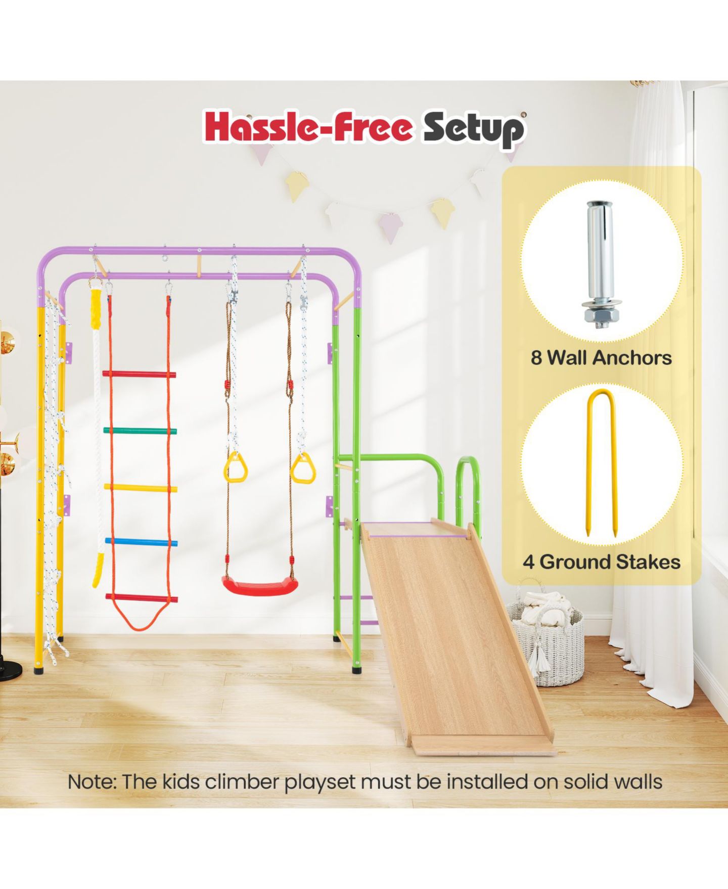Детский игровой набор HONGGE 8-in-1 Metal Indoor Jungle Gym Playset with Monkey Bars, Climbing Wall, Slide & Swing, Ages 3+ — фото 9