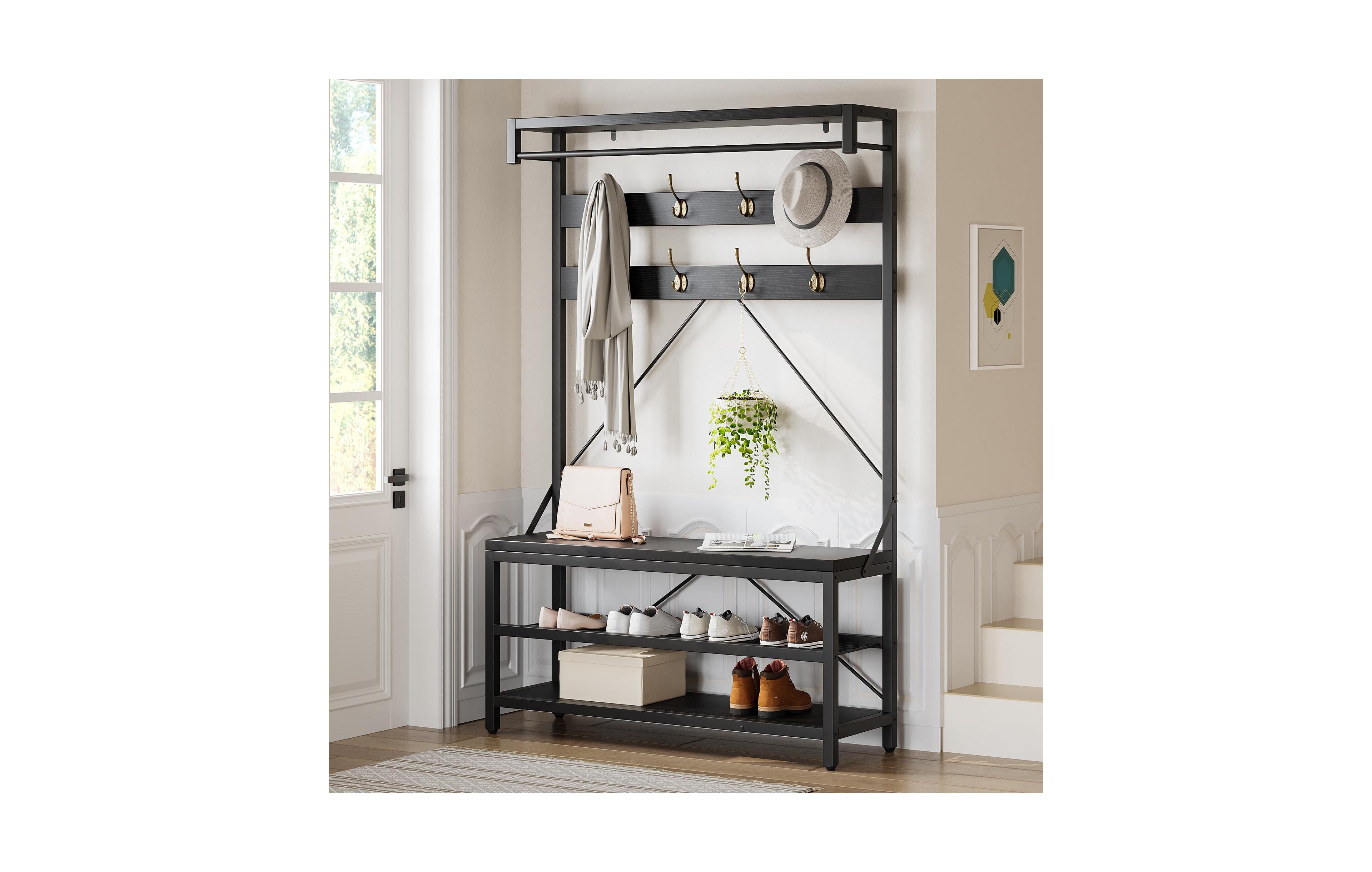 Gaomon Farmhouse Hall Tree with Coat Rack, Shoe Storage Bench & 8 Hooks