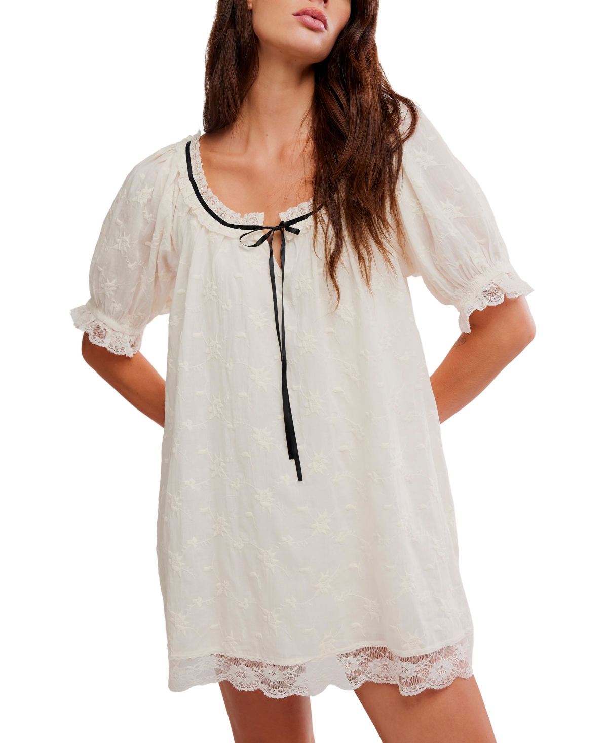 Free People Women's Juno Short Puff-Sleeve Mini Dress
