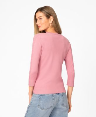 Petite Pointelle-Sleeve Crewneck Sweater