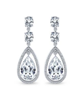 Set of 2 Art Deco Style Green or Red Cubic Zirconia Halo Large Teardrop CZ Statement Dangle Chandelier Earrings