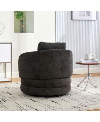 Streamdale F;urniture Streamdale 30"W Modern Round Swivel Barrel Chair with Pillow, Dark Gray