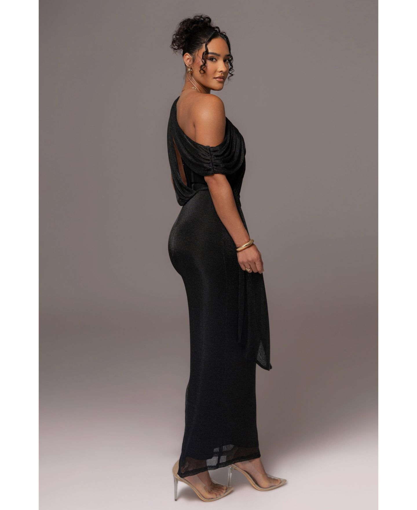 Женское платье JLUXLABEL Metallic Celestina Draped Maxi, цвет: Чёрный — фото 5