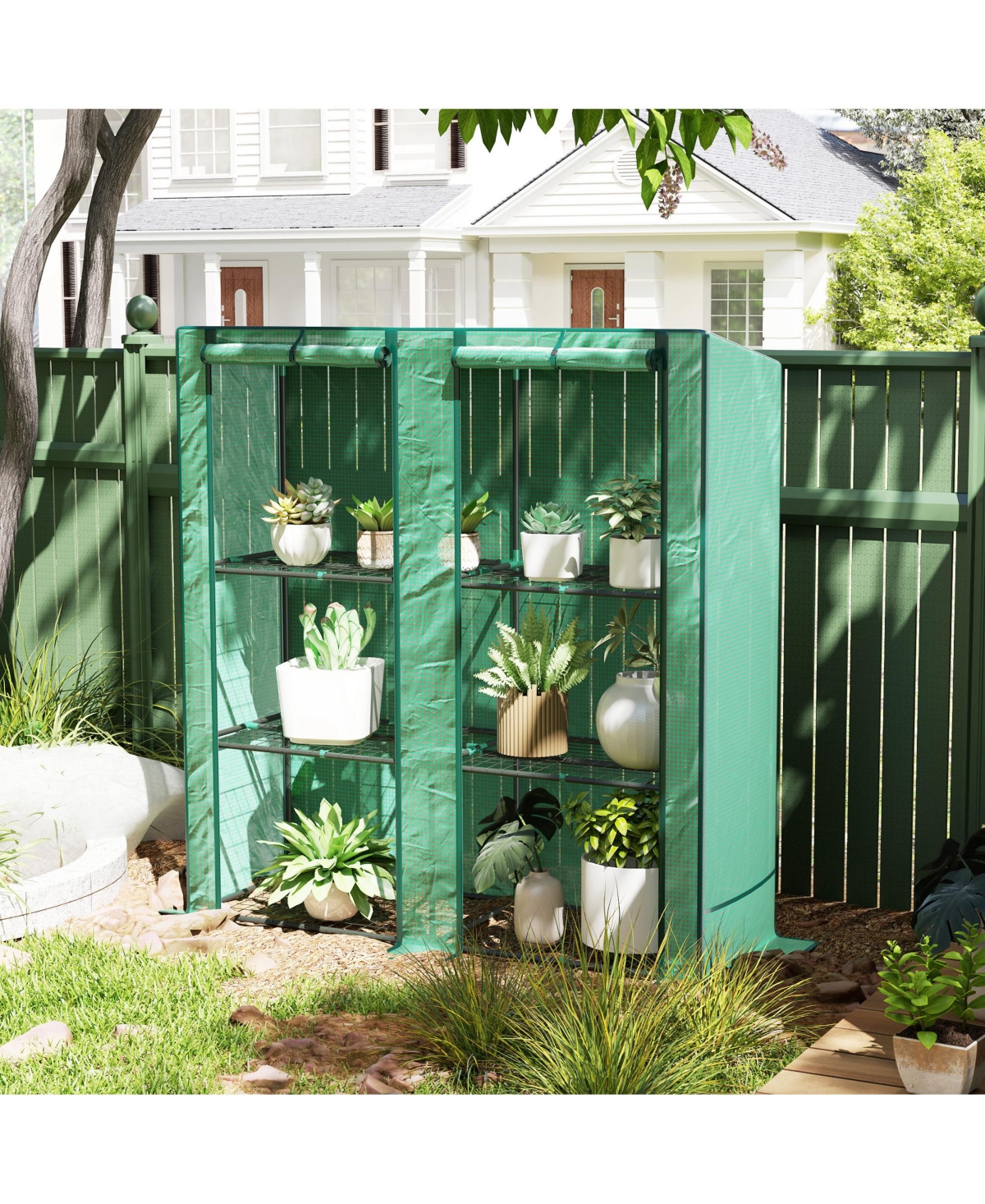 Outsunny Lean-to house with Roll-Up Doors, Portable house,