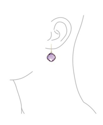 Classic 10K Yellow Gold Natural Purple Amethyst Faceted Briolette Bezel Set Square Dangle Drop Earrings Fish Hook