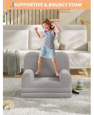 Kids Couch, 2-in-1 Convertible Teddy Fleece Fabric Toddler Sofa Chair, Soft Fold Out Couch Lounger for Kids
