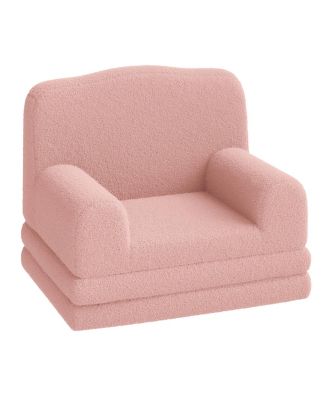 Kids Couch, 2-in-1 Convertible Teddy Fleece Fabric Toddler Sofa Chair, Soft Fold Out Couch Lounger for Kids