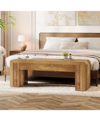 47.24-Inch Long Dining Bench, Large Engineered Wood Kitchen Table Bench with Heavy-Duty Legs, Rustic 2-Person Seating, Brown