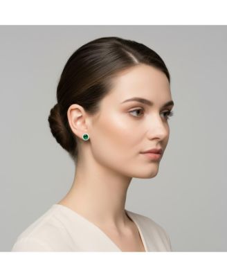 Elegant 14K Gold Plated Green Cubic Zirconia Round Earrings