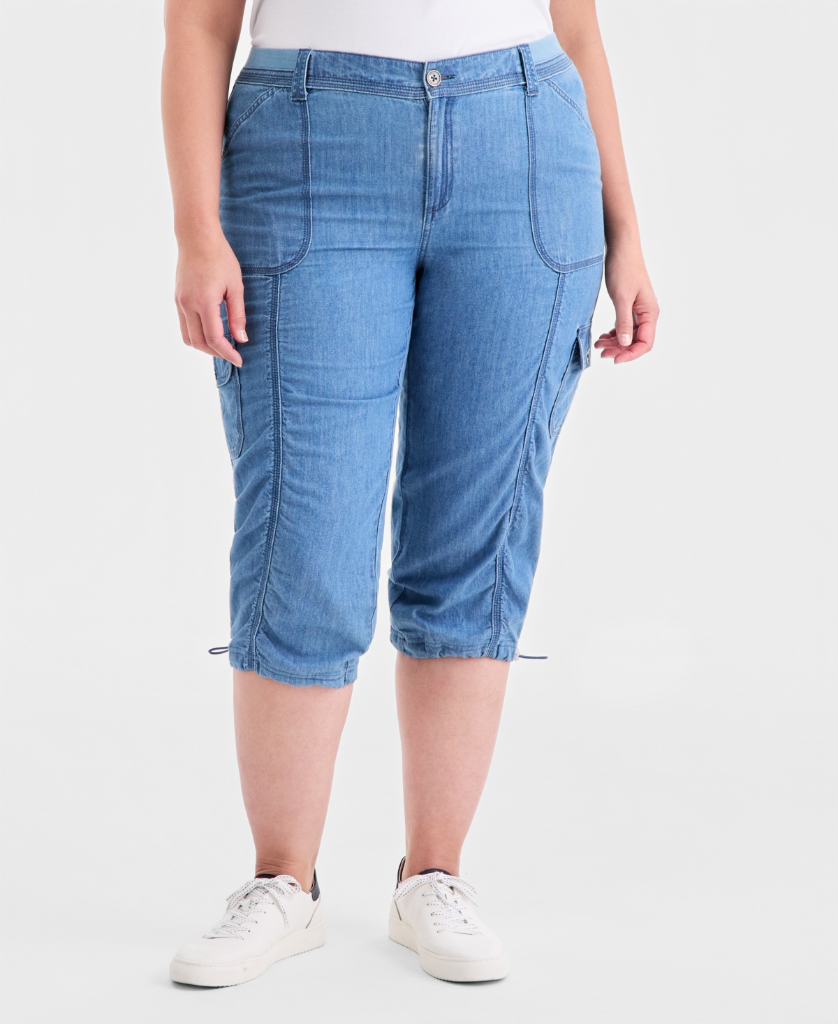 Style & Co Plus Mid-Rise Cotton Chambray Capri Pants, Macy's Exclusive