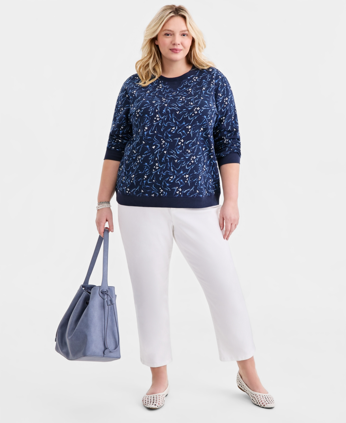 Style & Co Plus Printed Crewneck Fleece Sweatshirt