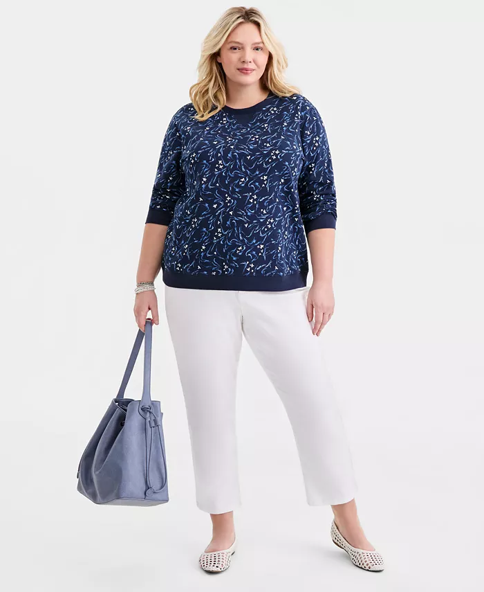 Plus Size Printed Crewneck Fleece Sweatshirt - thumbnail 2