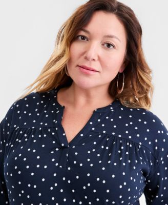 Style & Co Plus Size Printed 3/4-Puff-Sleeve Top