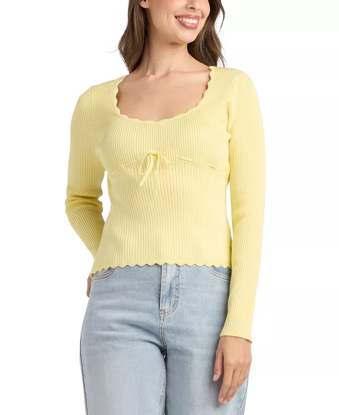Women's Long-Sleeve Lace-Up Tie Detail Sweater