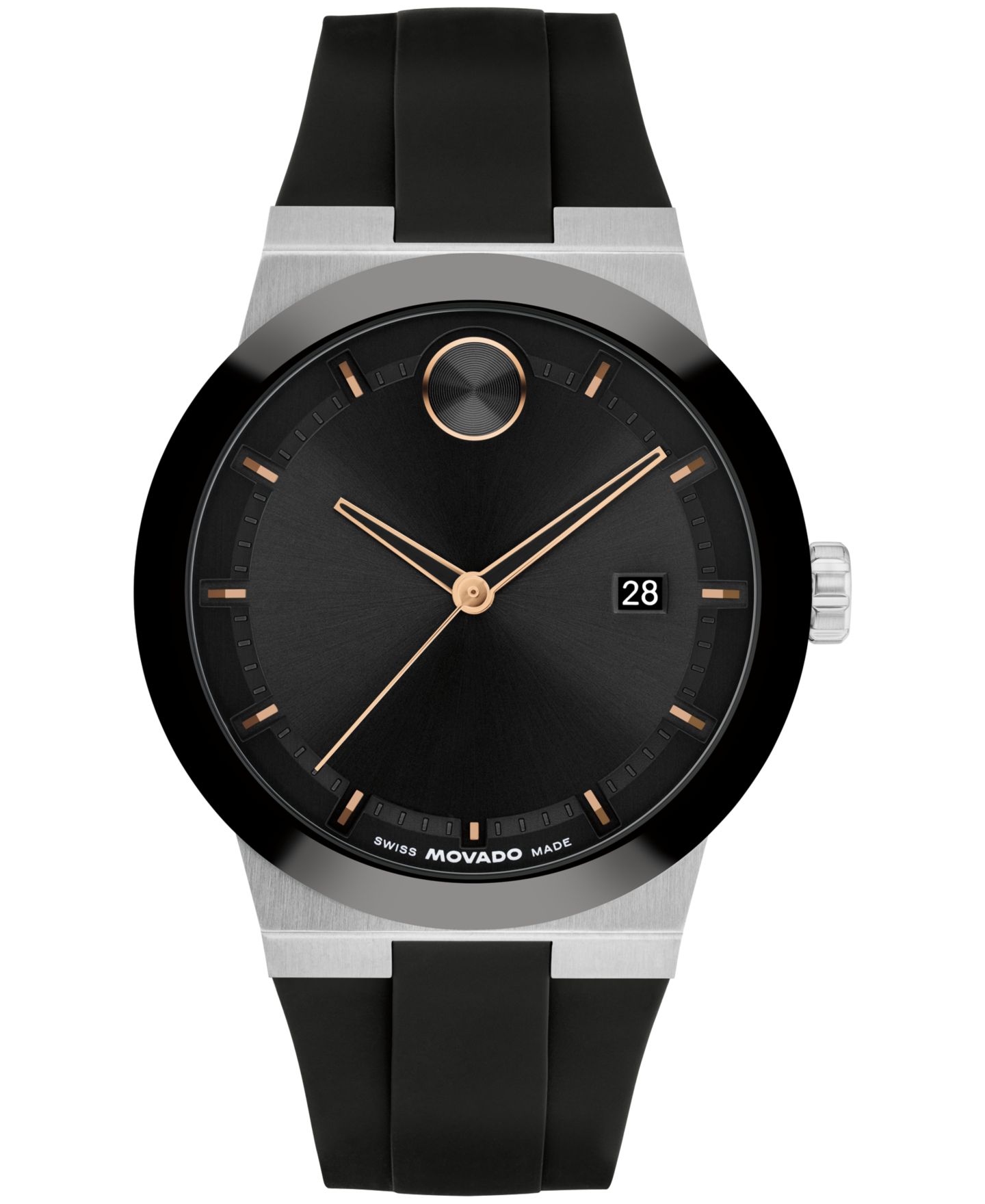 Мужские часы Movado Bold Fusion, швейцарский кварц, чёрный силиконовый ремешок, 42.30 мм — фото 1