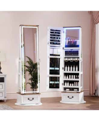 360° Swivel Jewelry Armoire with LED Full-Length Mirror