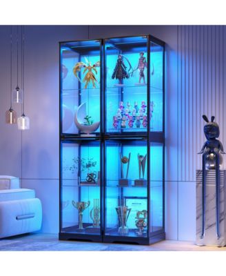 65" Glass Display Cabinet with Doors, Motion LED Light