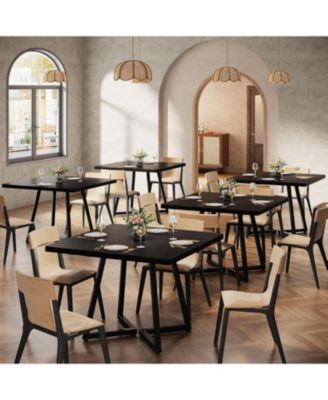 Square Dining Table Set of 2, 31.5" Industrial Dinner Table with Metal Base, Wood Kitchen Table for 10 People, Brown Bar Table