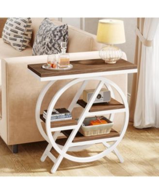 End Table, 3-Tier Faux Marble Side Table with Storage, Wood Narrow Sofa Side Table, Modern Nightstand and Bedside Table