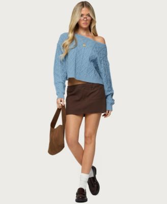 Women's Oversized Off Shoulder Cable Knit Sweater