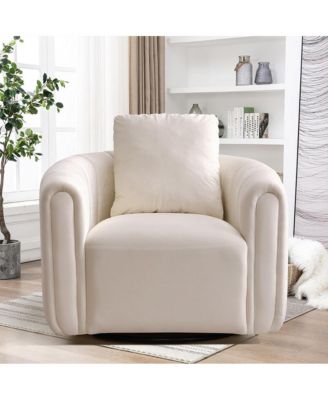 1 Pc Upholstered 360° Swivel Comfy Accent Barrel Armchair