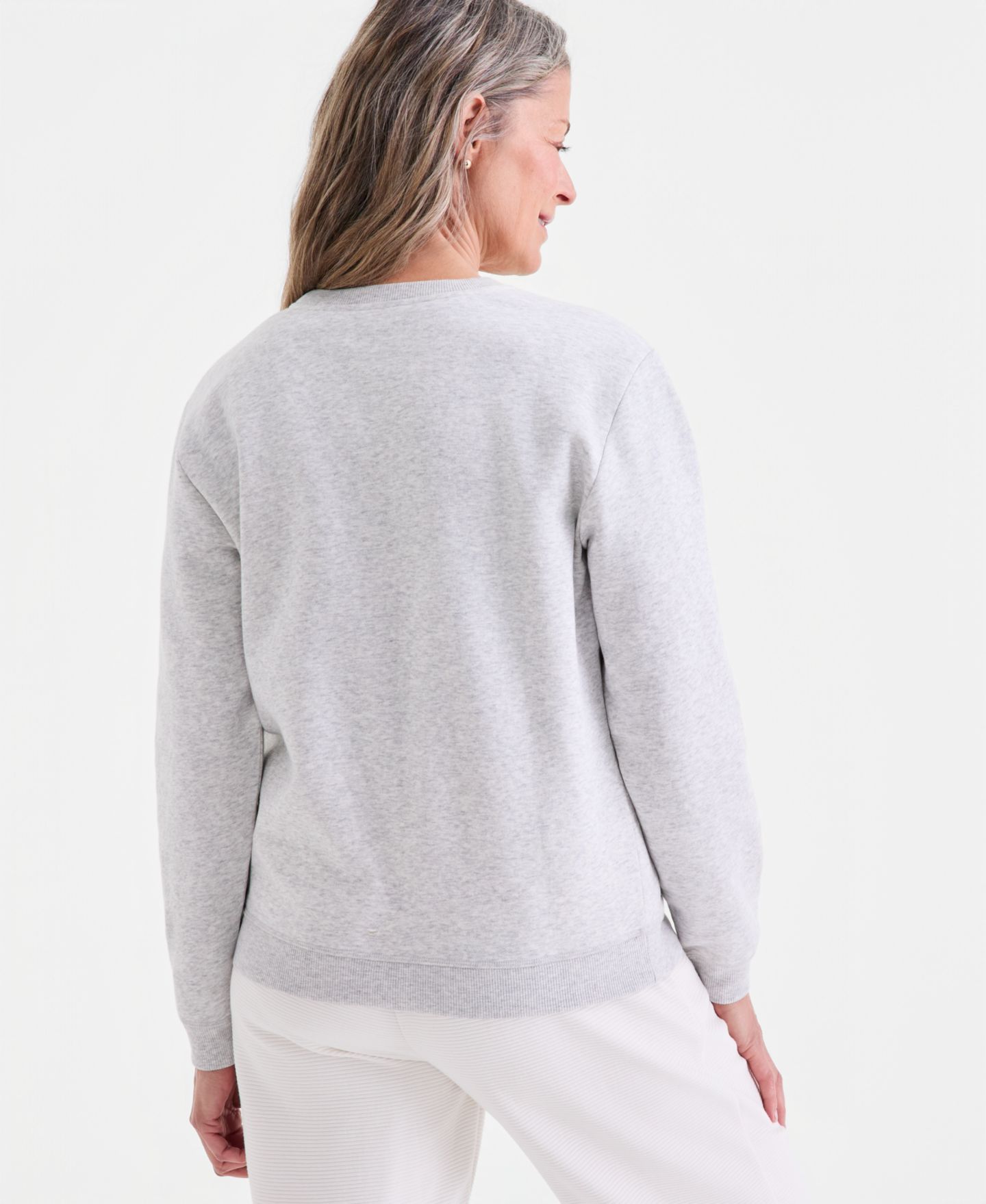 Женский свитшот Style & Co Long-Sleeve Crewneck, цвет: Сланцевый меланжевый — фото 2