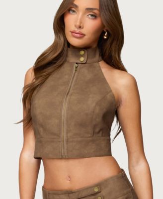 Women's Karly Faux Leather Open Back Top