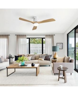 52-inch Modern White 3-Blade Light Ceiling Fan with Remote Control and Supporting Mobile Device Connection