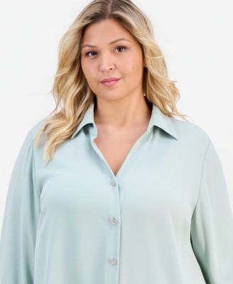 Plus Size Collared Button-Front Shirt 
