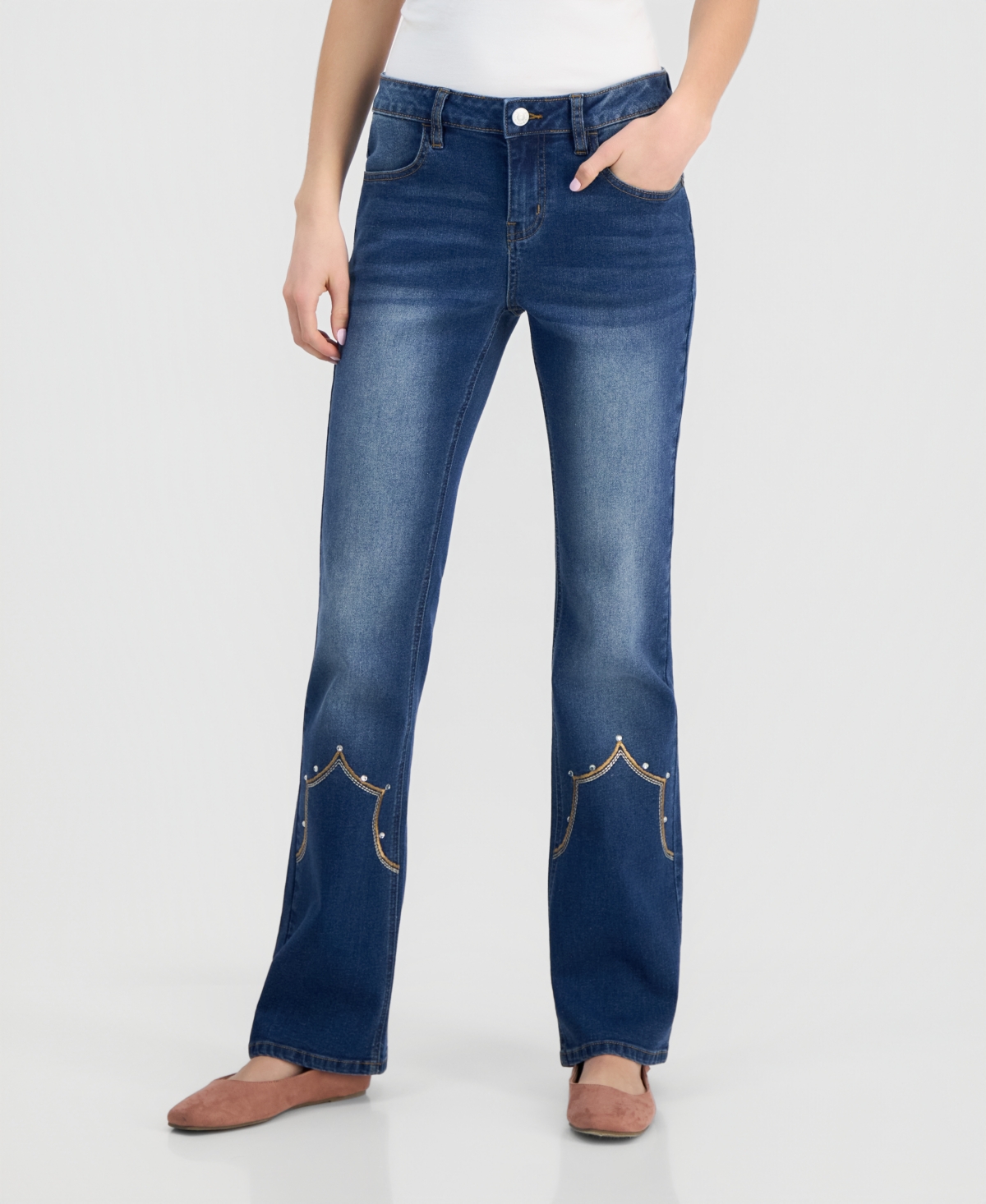 Madden Girl Juniors' Western Embroidery Rhinestone Bootcut Jeans