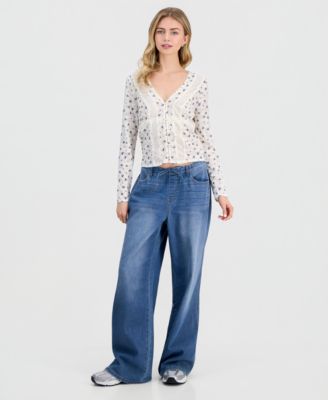 Juniors' Lace Long-Sleeve Woven Top