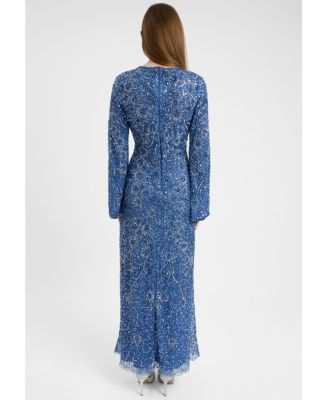 Women's Modest Embellished Sequin Beaded Dress Maxi With High Detailed Work