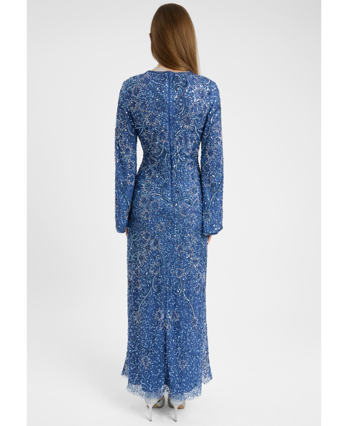 Maryisa Women's Modest Embellished Sequin Beaded Dress Maxi With High Detailed Work