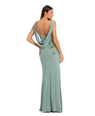 Women's Sleeveless Jersey Cowl Neck Gown With Beading