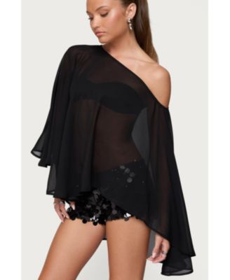 Women's Sheer Chiffon Asymmetric Poncho
