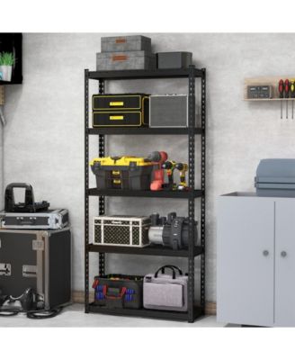 5-Tier Metal Shelving Unit with Anti-slip Foot Pad Height Adjustable Shelves for Garage-S