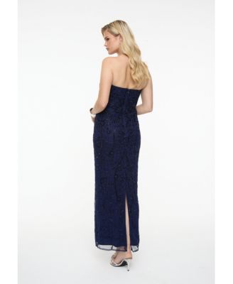 Women's Embellished Sequin Beaded Maxi Strapless Dress
