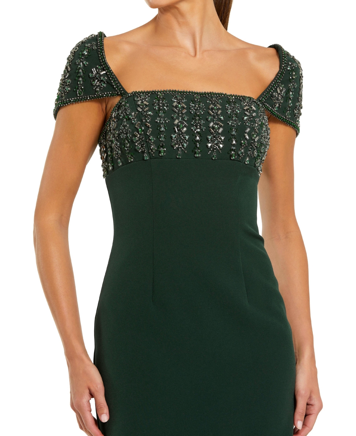 Mac Duggal Women's Crepe Embellished Cap Sleeve Fitted Midi Dress