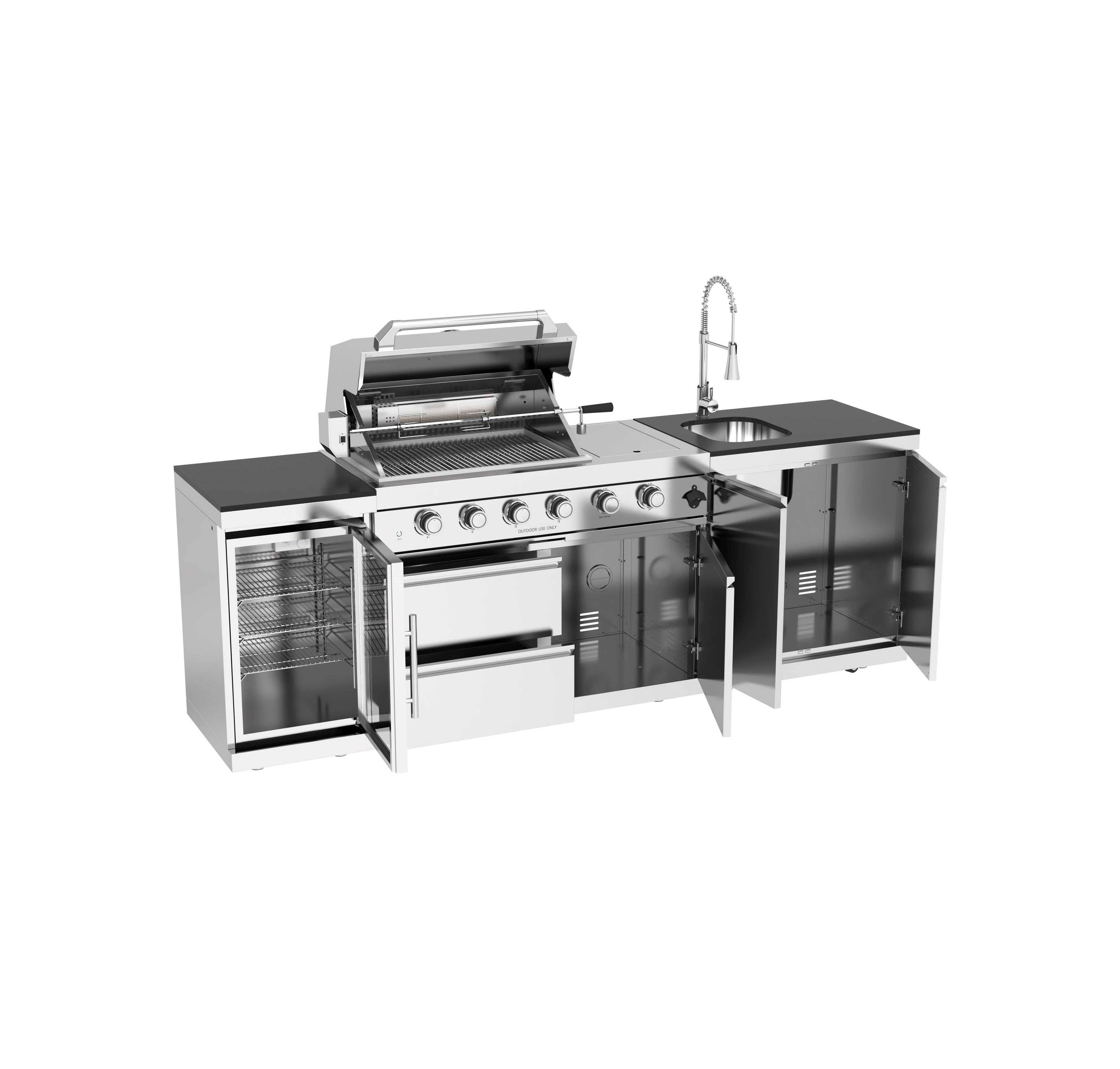 Mondawe 46" 4-Burner 72000 Btu Stainless Steel Outdoor Kitchen Grill Island with Fridge