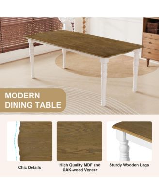 7-Piece Extendable Dining Set with 60-78 Inch Wood Table 6 Upholstered Chairs and Removable Leaf