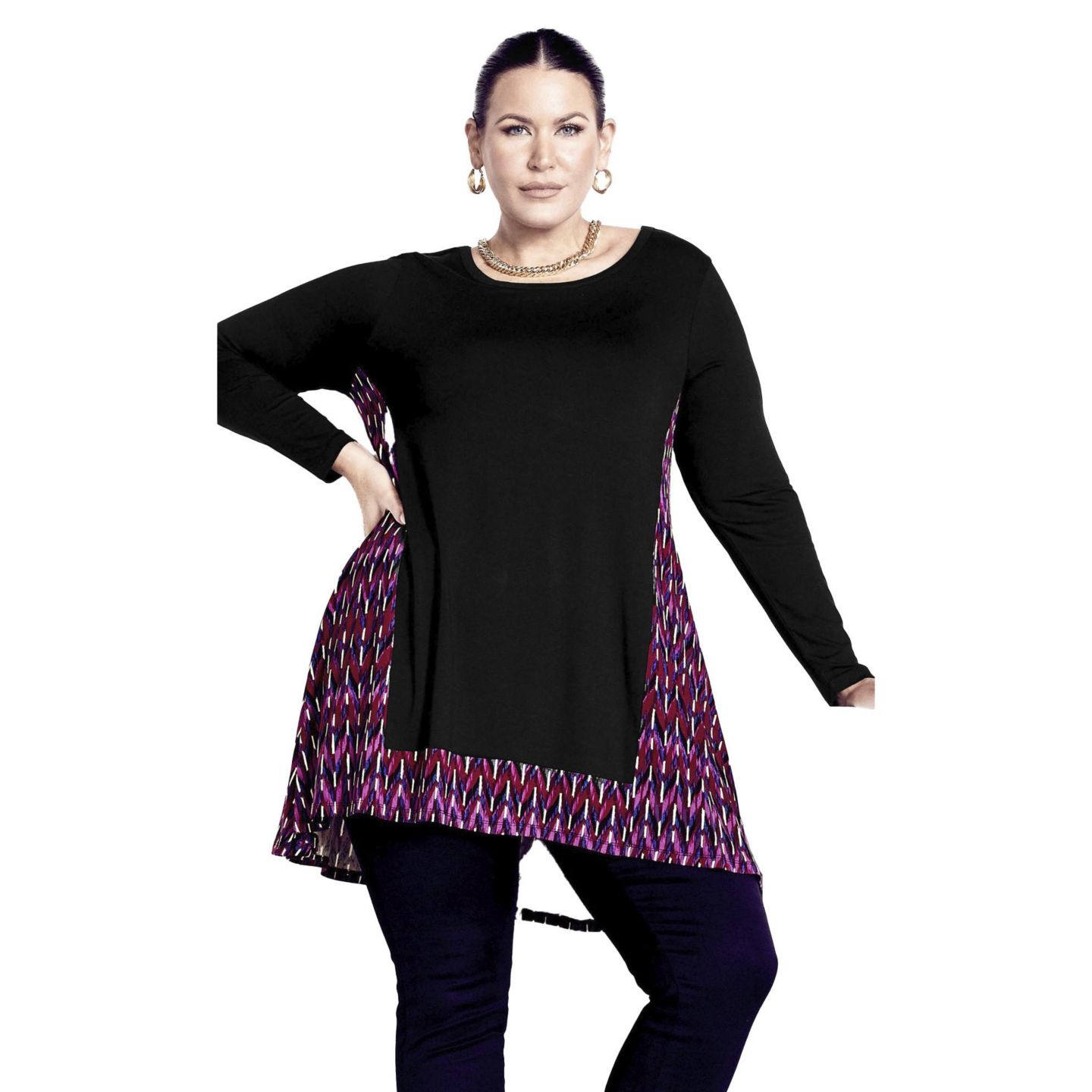 Женский топ Avenue Plus Size Elsa Tunic, цвет: Чёрный ягодный — фото 1