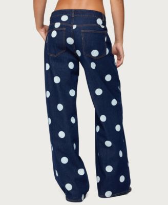 Women's Leyah Polka Dot Low Rise Baggy Jeans