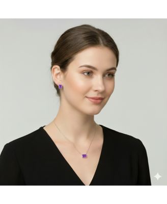 Sterling Silver, Birthstone Rectangle CZ Necklace