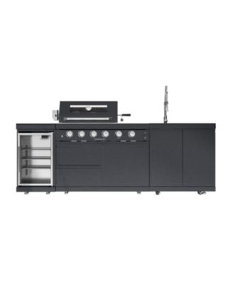 46" 4-Burner Gas Grill Outdoor Kitchen with Wine Cooler, Rotisserie & Granite