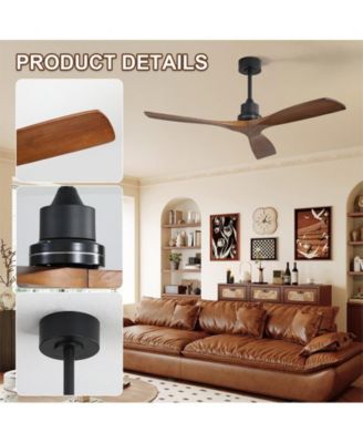 52-inch Modern Black 3-Blade Light Ceiling Fan with Remote Control and Supporting Mobile Device Connection