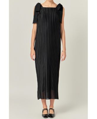 Women's Bow Detailed Pleated Maxi Dress