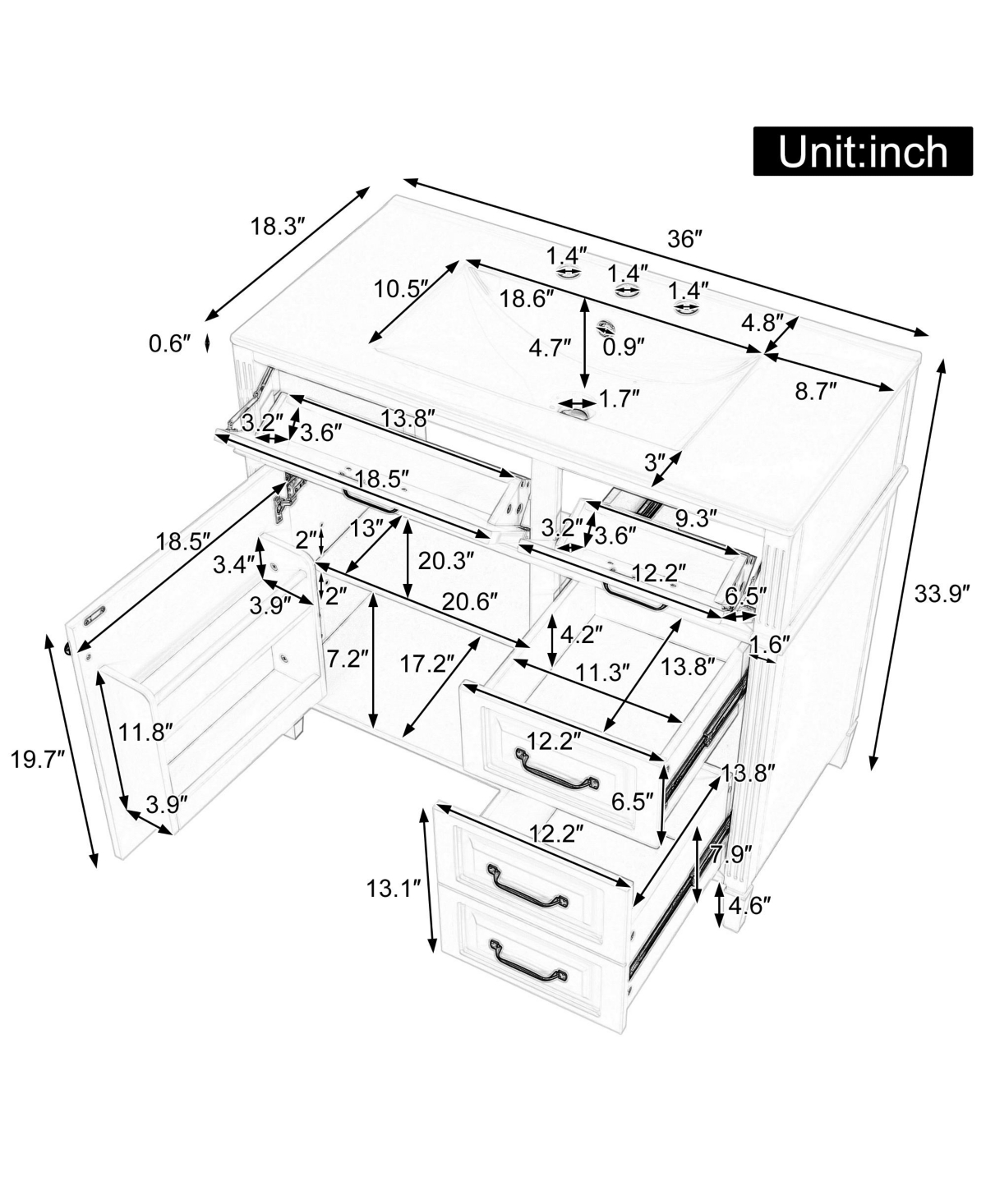 Casainc Bathroom Vanity with Ceramic Sink Solid Wood Frame and Flip Drawer