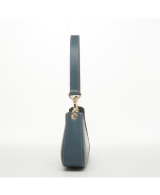 East West Teal Blue Leather Baguette Shoulder Bag