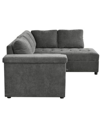 91.5" L-Shaped Sleeper Sofa with Pull-Out Bed, Chaise Storage, Tray Armrest & Side Pockets for Apartment or Living Room